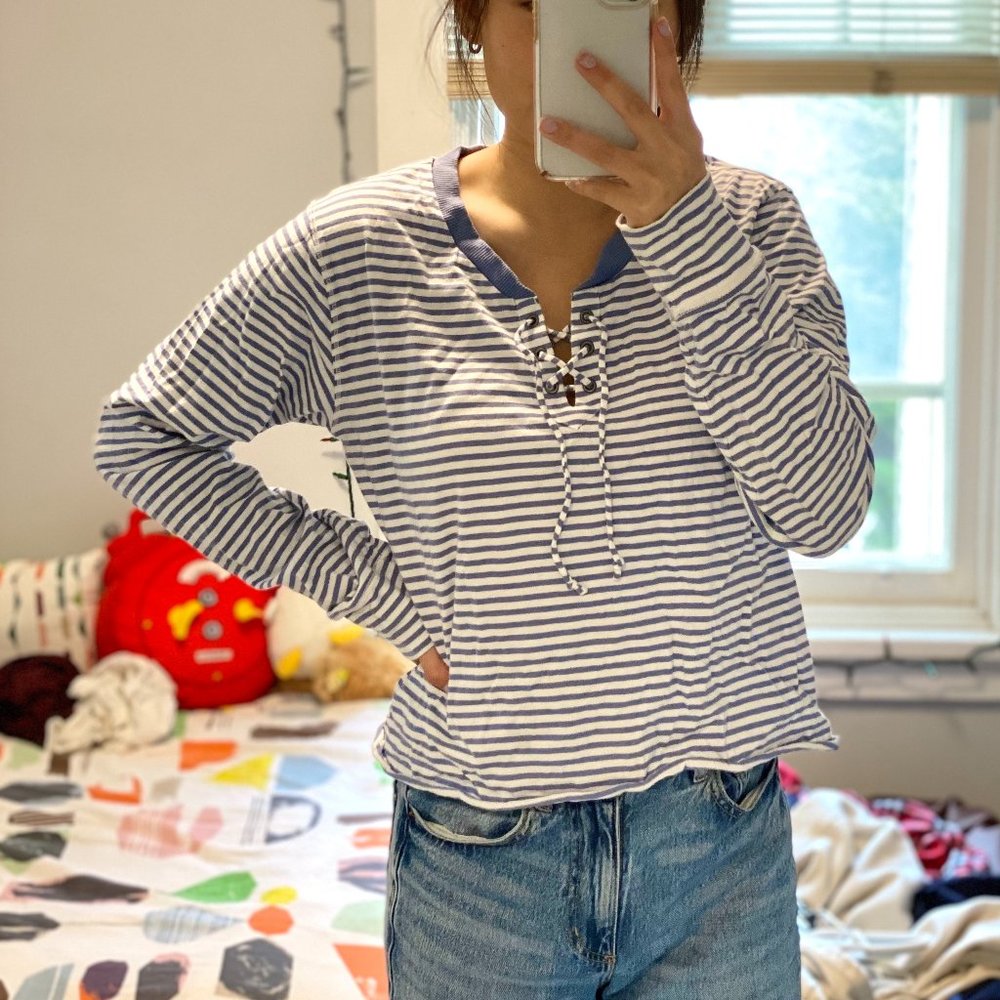 Hollister Blue Lace Up Long Sleeve